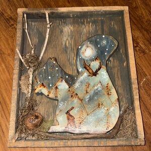 Rustic Woodsy Squirrel Scene Wall Art Handmade